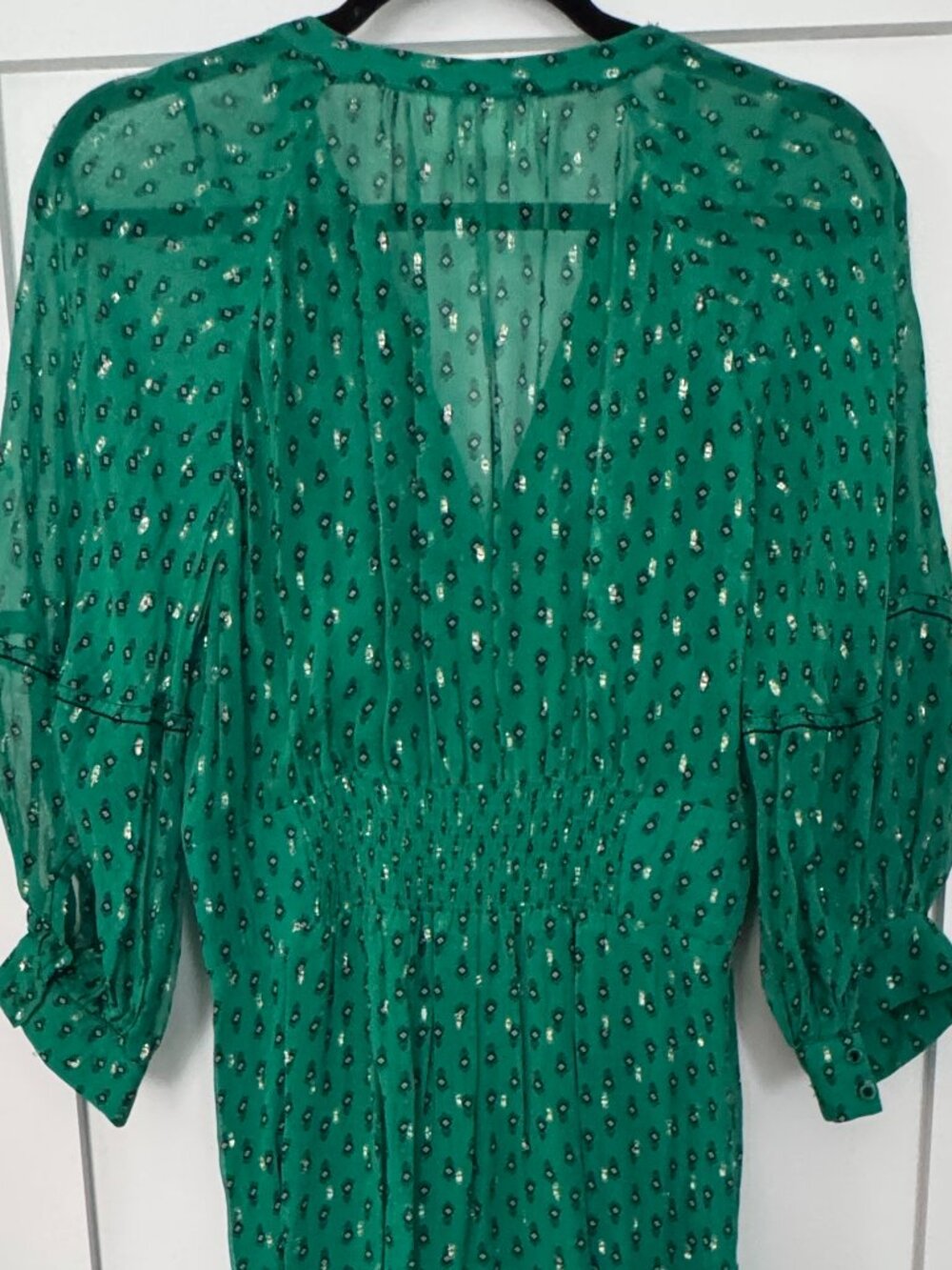 ba&sh Cyana Metallic Dot Smocked Midi Dress - Green, Like New - Picture 9 of 9